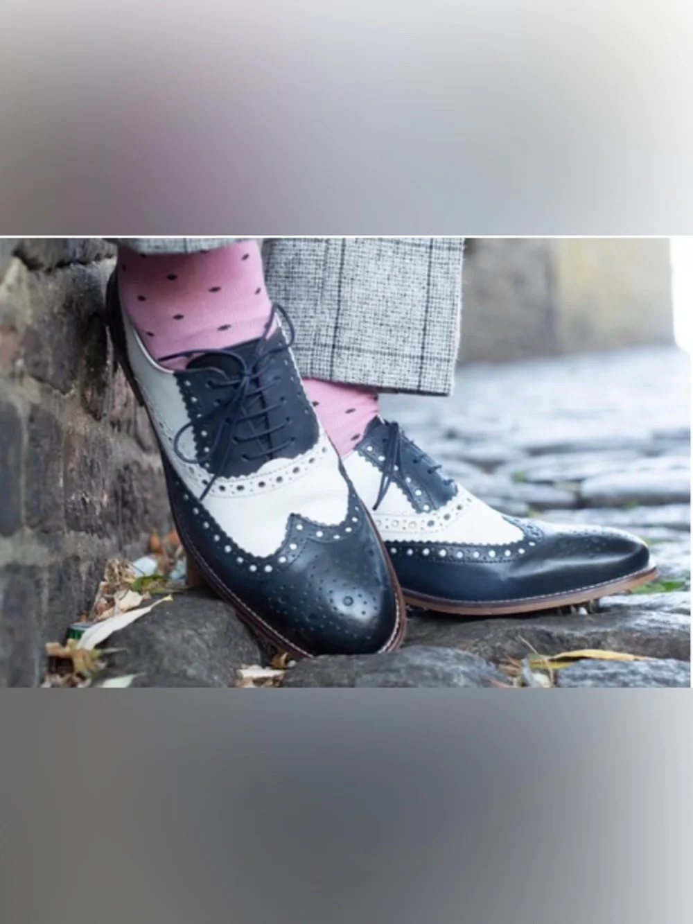 London Brogue Gatsby Spectator Shoes Navy White Wingtip US 8 EU 42